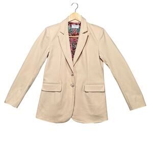 Taupe Blazer Womens Small Floral Lined Stretch Career Jacket Boutique